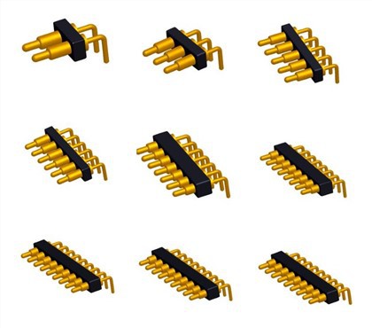 Conector Pin Pogo în unghi drept încărcat prin sping